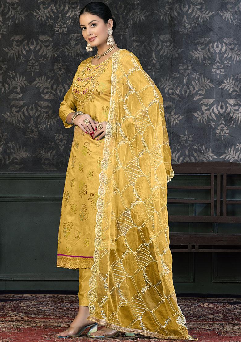 Mustard Yellow Printed Modal Dress Material
