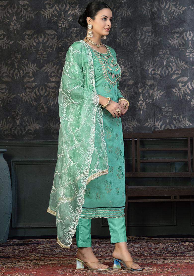 Turquoise Blue Printed Modal Dress Material