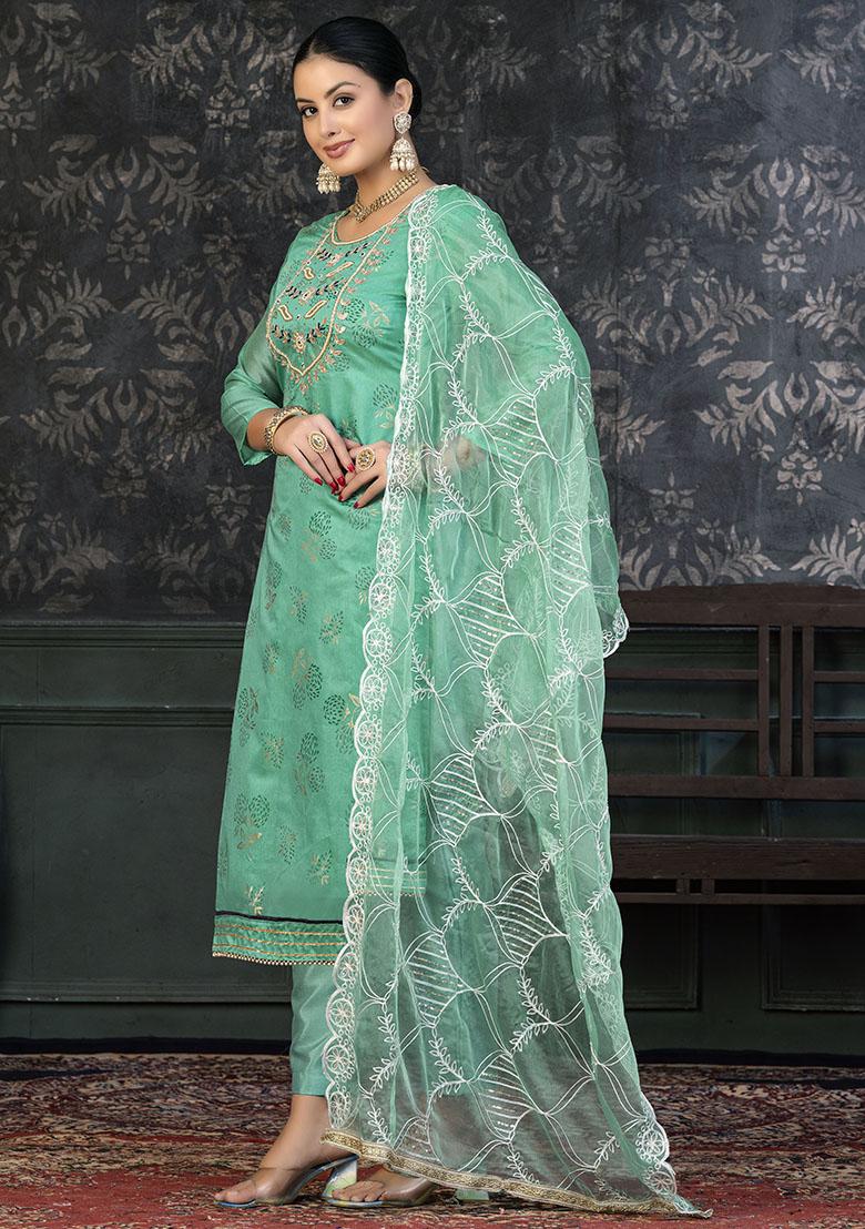 Turquoise Blue Printed Modal Dress Material