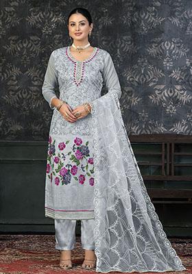 Grey Printed Modal Dress Material