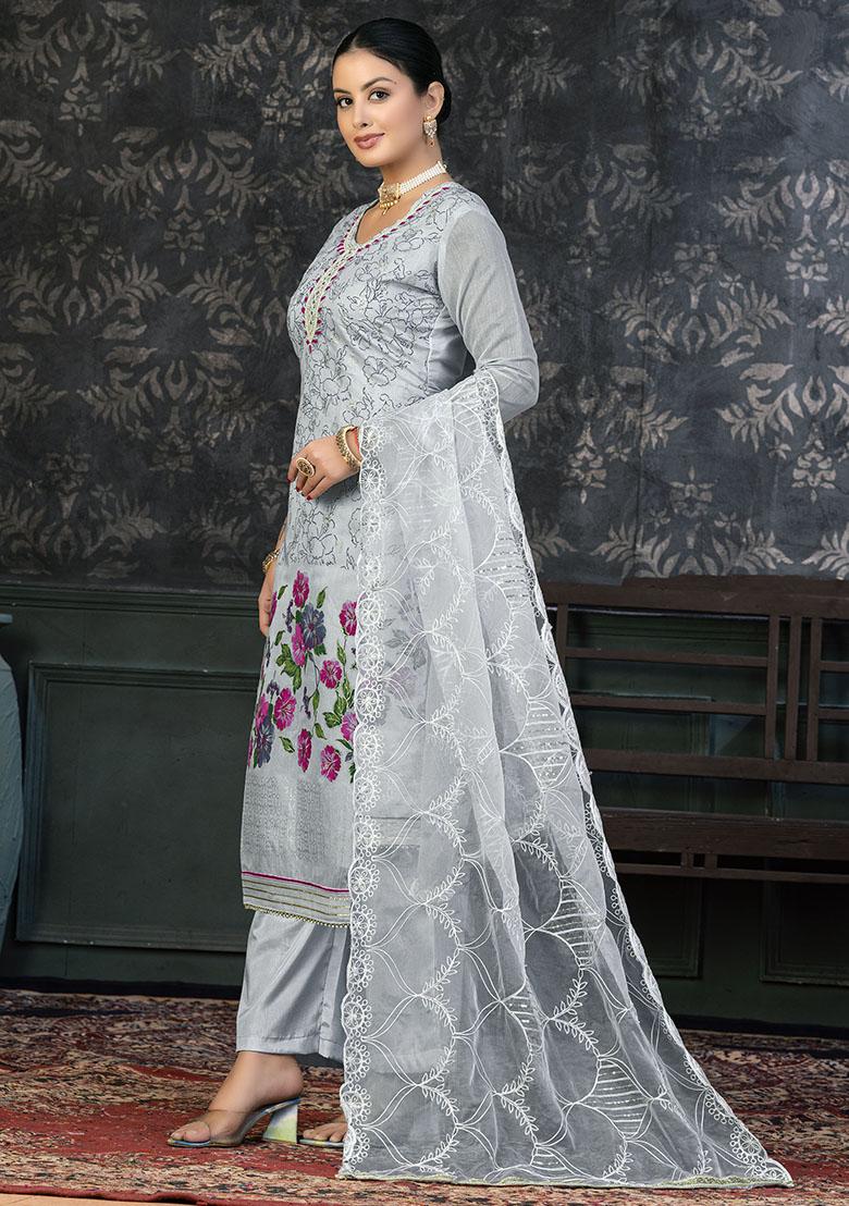 Grey Printed Modal Dress Material