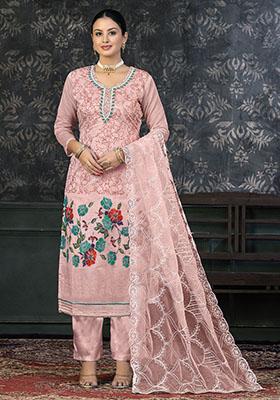 Peach Printed Modal Dress Material