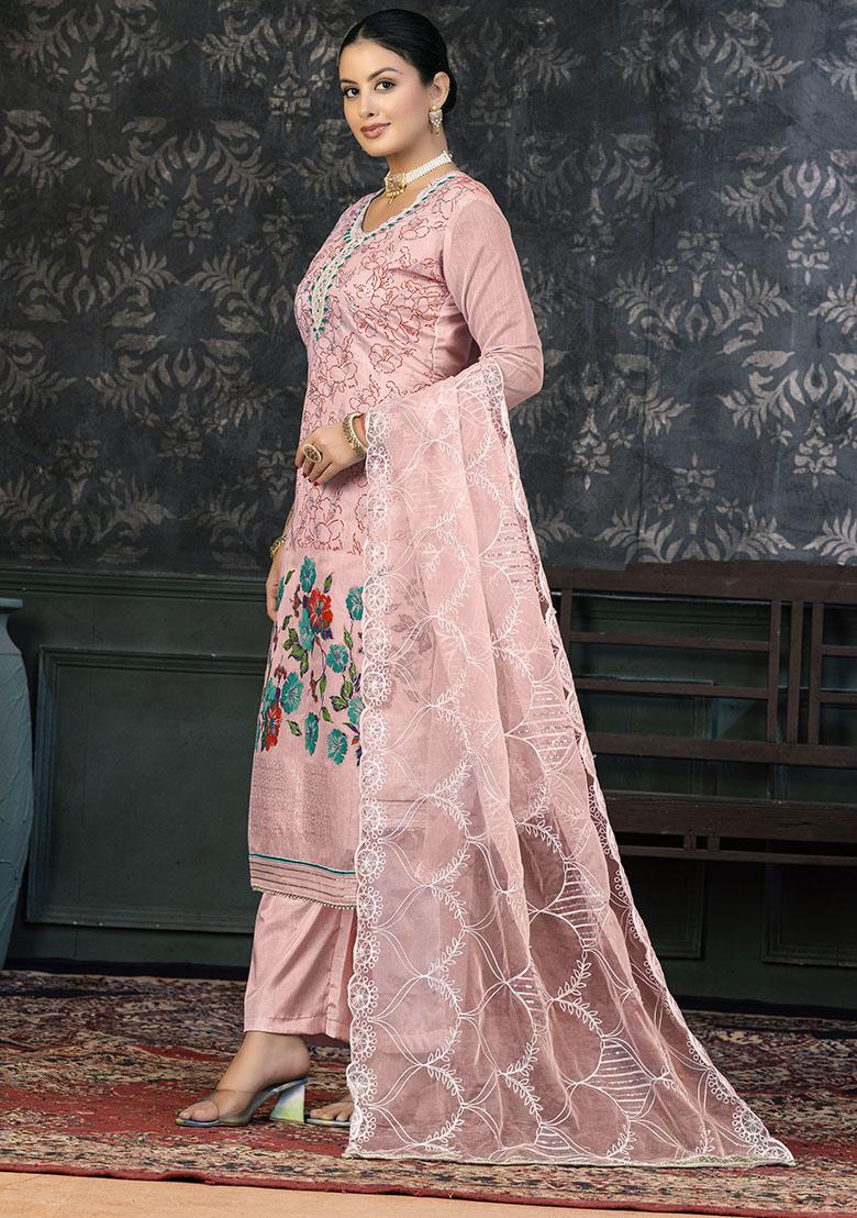 Peach Printed Modal Dress Material