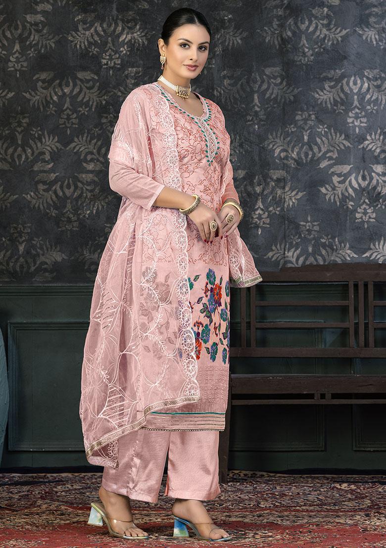 Peach Printed Modal Dress Material