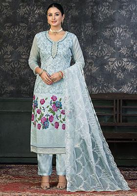 Sky Blue Printed Modal Dress Material