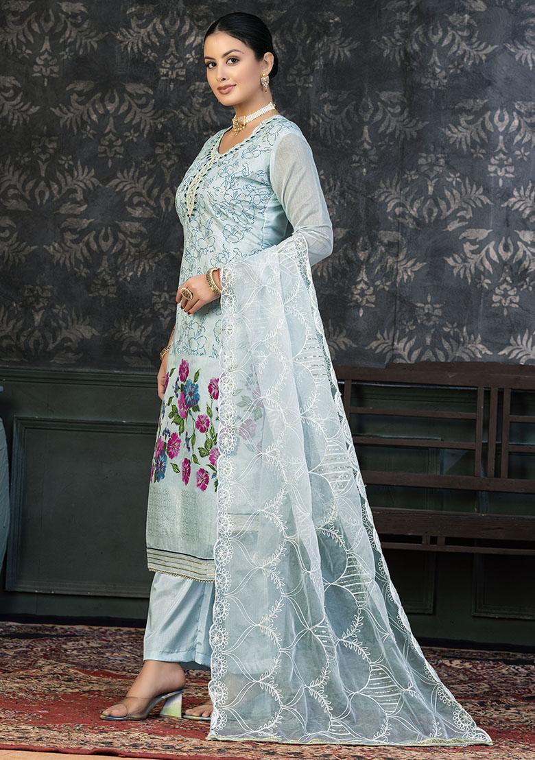 Sky Blue Printed Modal Dress Material