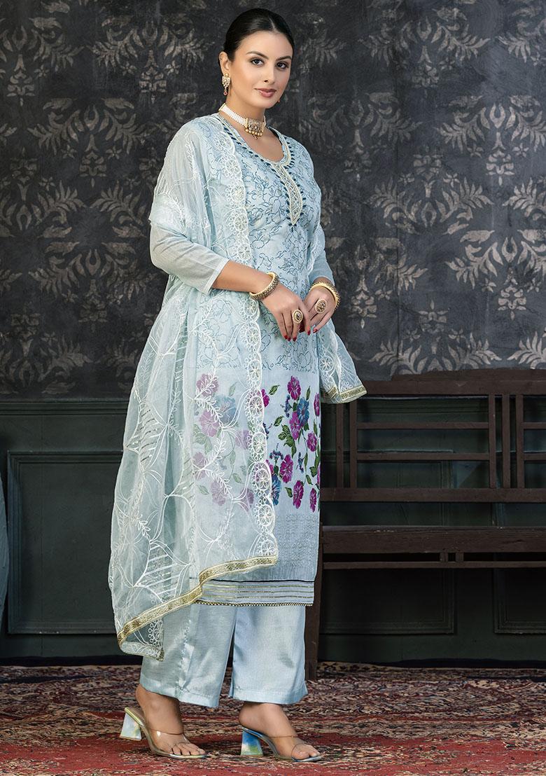 Sky Blue Printed Modal Dress Material