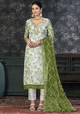 Green Embroidered Modal Dress Material