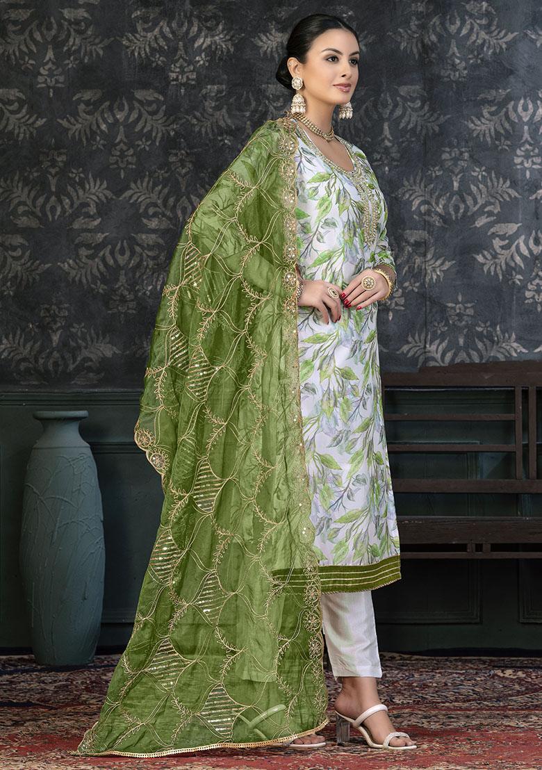 Green Embroidered Modal Dress Material