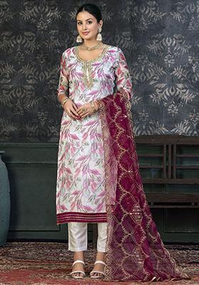 Wine Embroidered Modal Dress Material