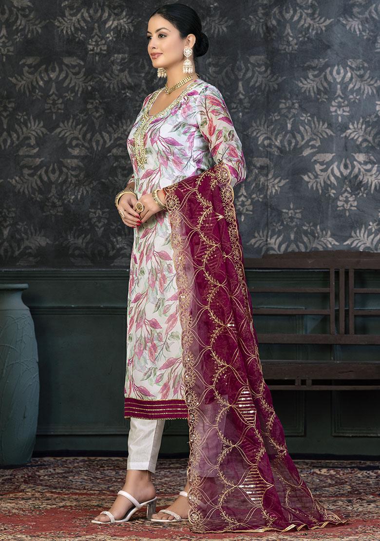 Wine Embroidered Modal Dress Material