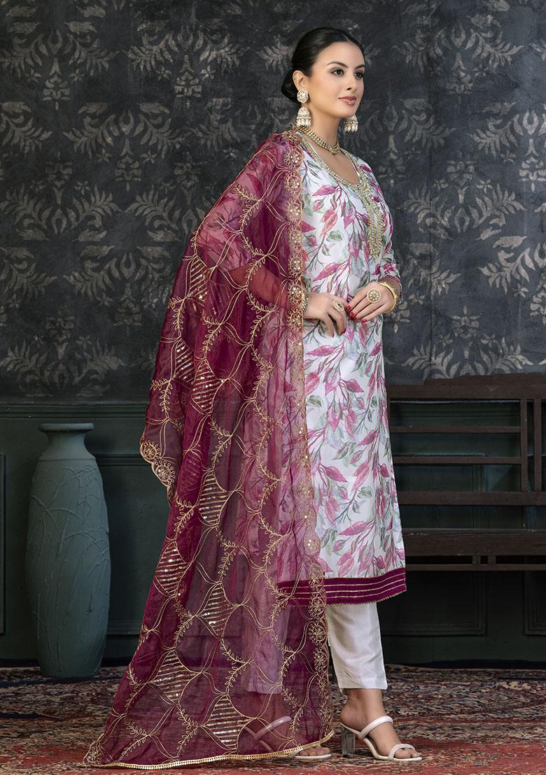 Wine Embroidered Modal Dress Material