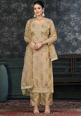 Brown Striped Cotton Dress Material