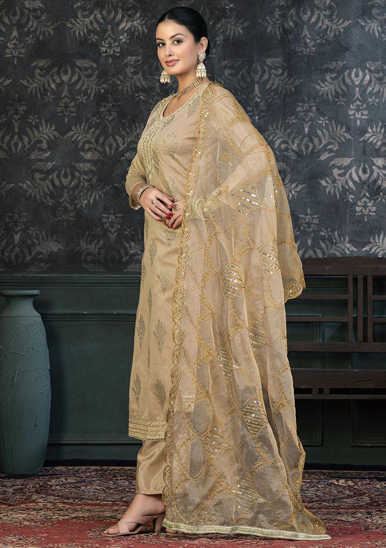 Brown Striped Cotton Dress Material