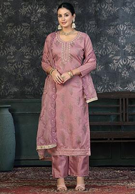 Cream Striped Cotton Dress Material