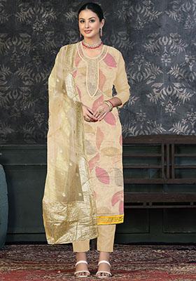 Light Blue Striped Cotton Dress Material