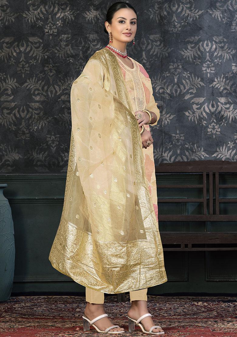 Light Blue Striped Cotton Dress Material