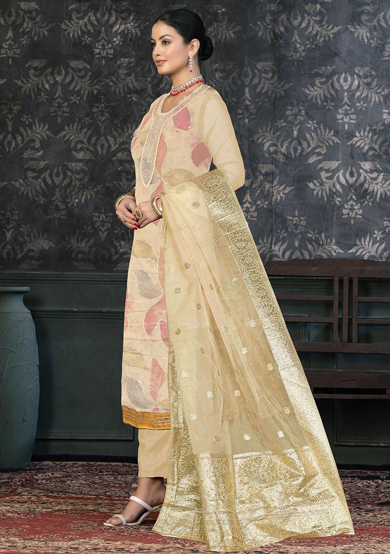 Light Blue Striped Cotton Dress Material