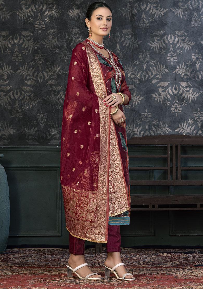 Pink Striped Cotton Dress Material