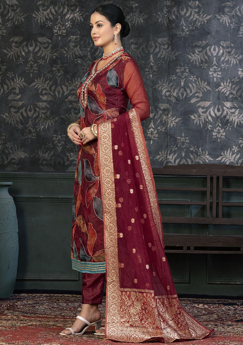 Pink Striped Cotton Dress Material