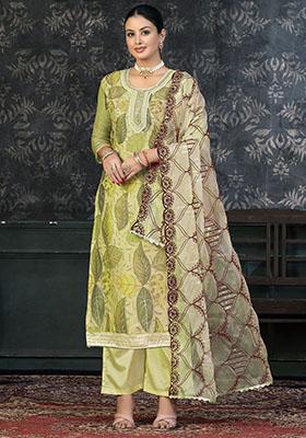 Green Embroidered Shimmer Dress Material