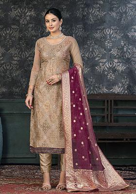 Gajri Pink Embroidered Modal Dress Material