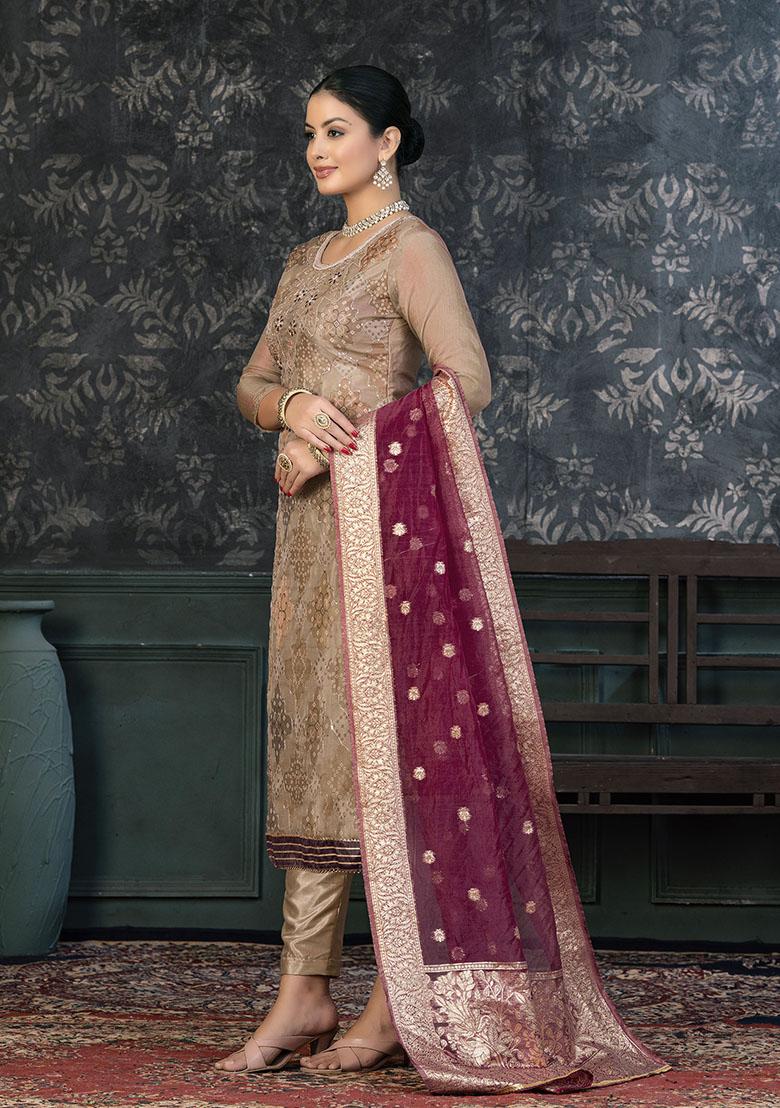 Gajri Pink Embroidered Modal Dress Material