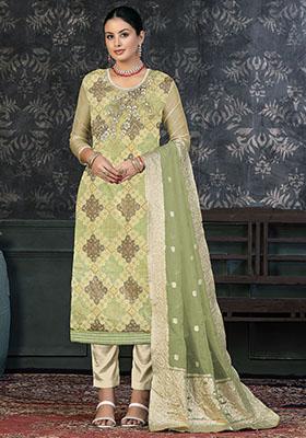 Mehendi Green Embroidered Modal Dress Material