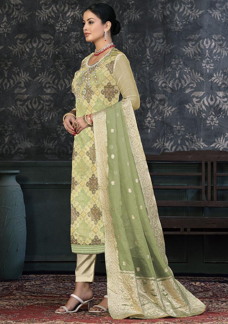 Mehendi Green Embroidered Modal Dress Material