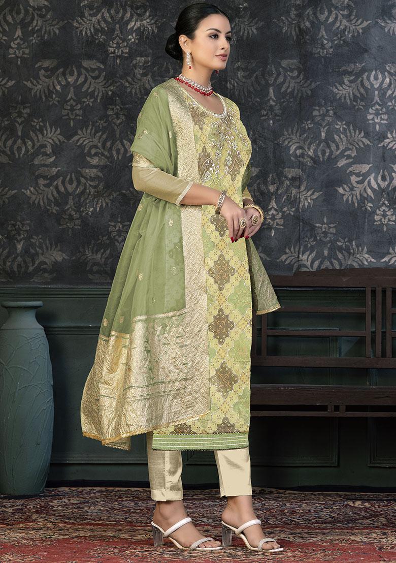 Mehendi Green Embroidered Modal Dress Material