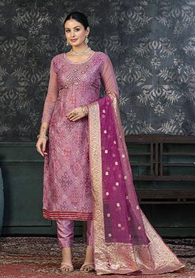 Onion Pink Embroidered Modal Dress Material