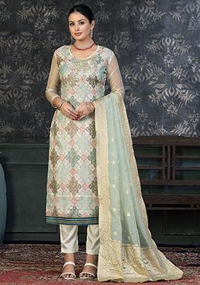 Turquoise Blue Embroidered Modal Dress Material