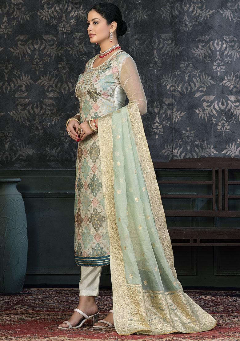 Turquoise Blue Embroidered Modal Dress Material