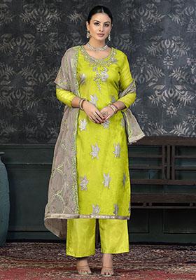 Cream Printed Chanderi Dress Material