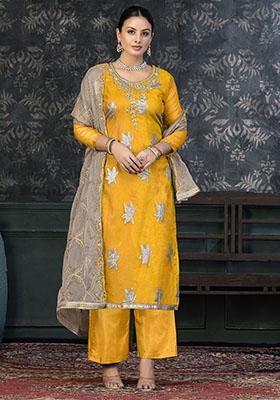 Cream Printed Chanderi Dress Material