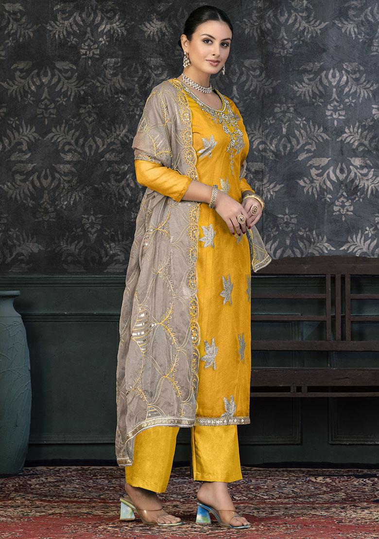 Cream Printed Chanderi Dress Material