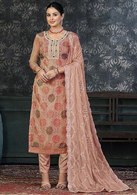 Grey Printed Cotton Dress Material