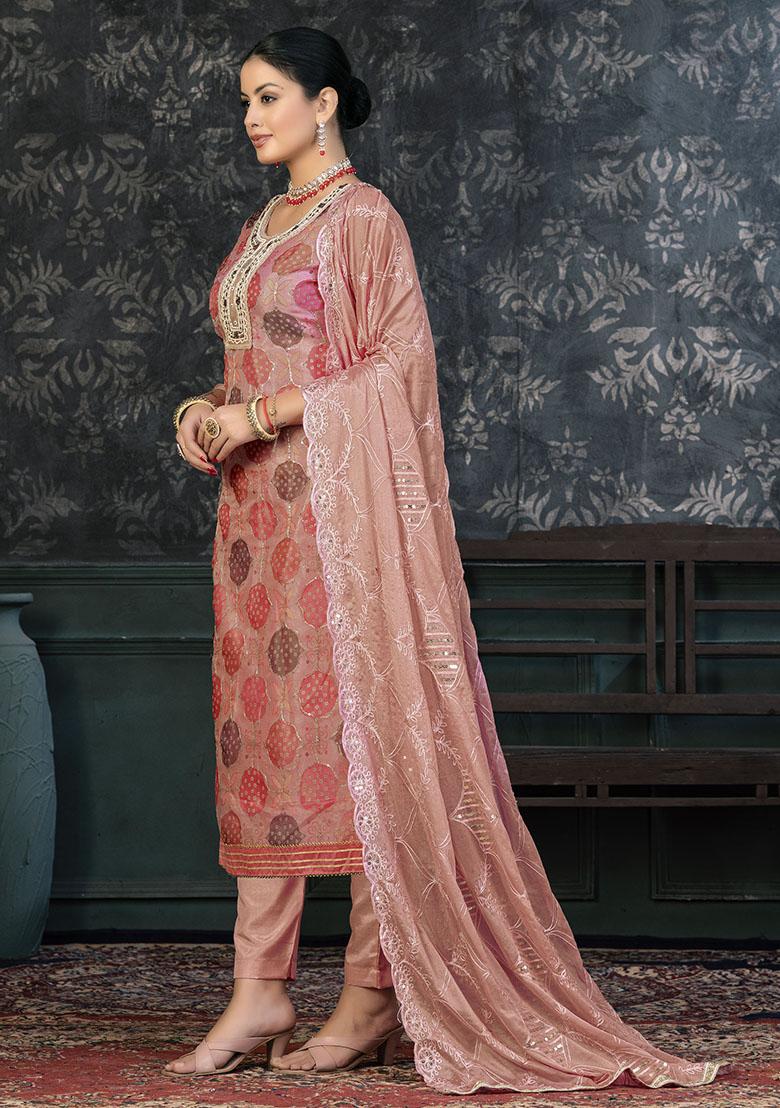 Grey Printed Cotton Dress Material