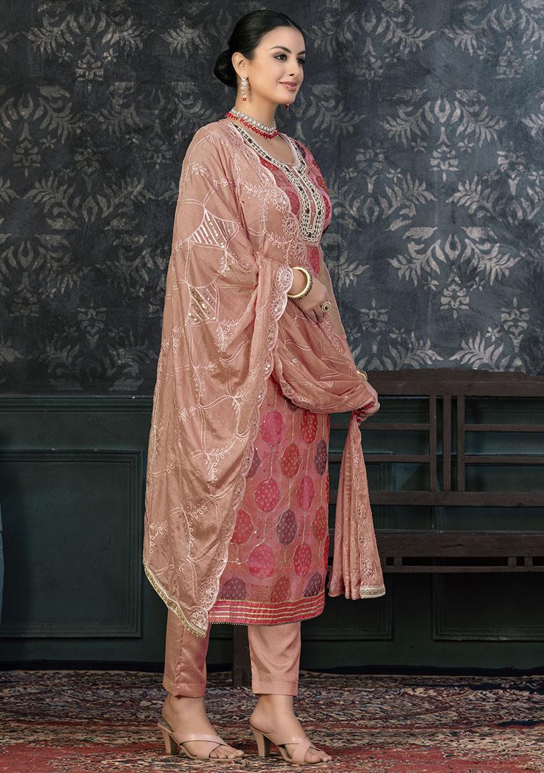 Grey Printed Cotton Dress Material