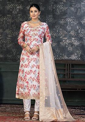 White Embroidered Modal Dress Material