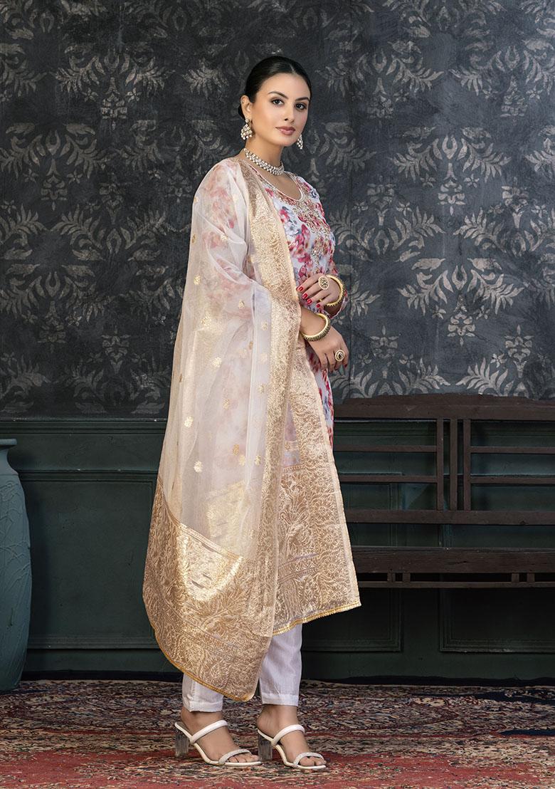 White Embroidered Modal Dress Material