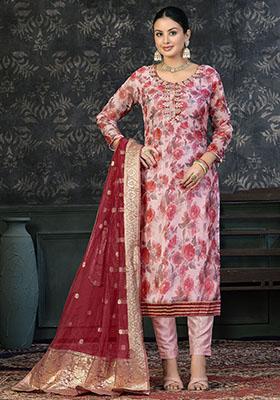 Peach Embroidered Modal Dress Material