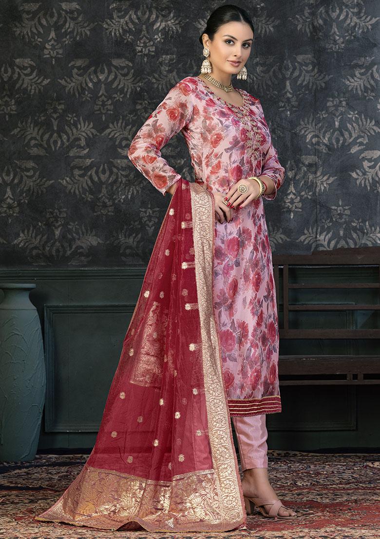 Peach Embroidered Modal Dress Material