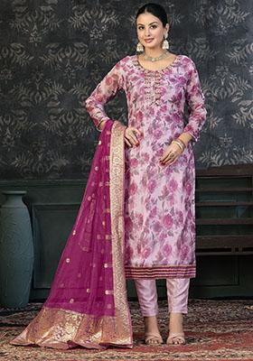 Pink Embroidered Modal Dress Material