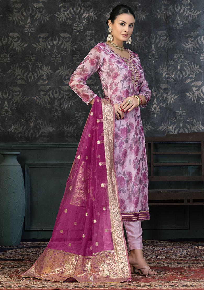Pink Embroidered Modal Dress Material