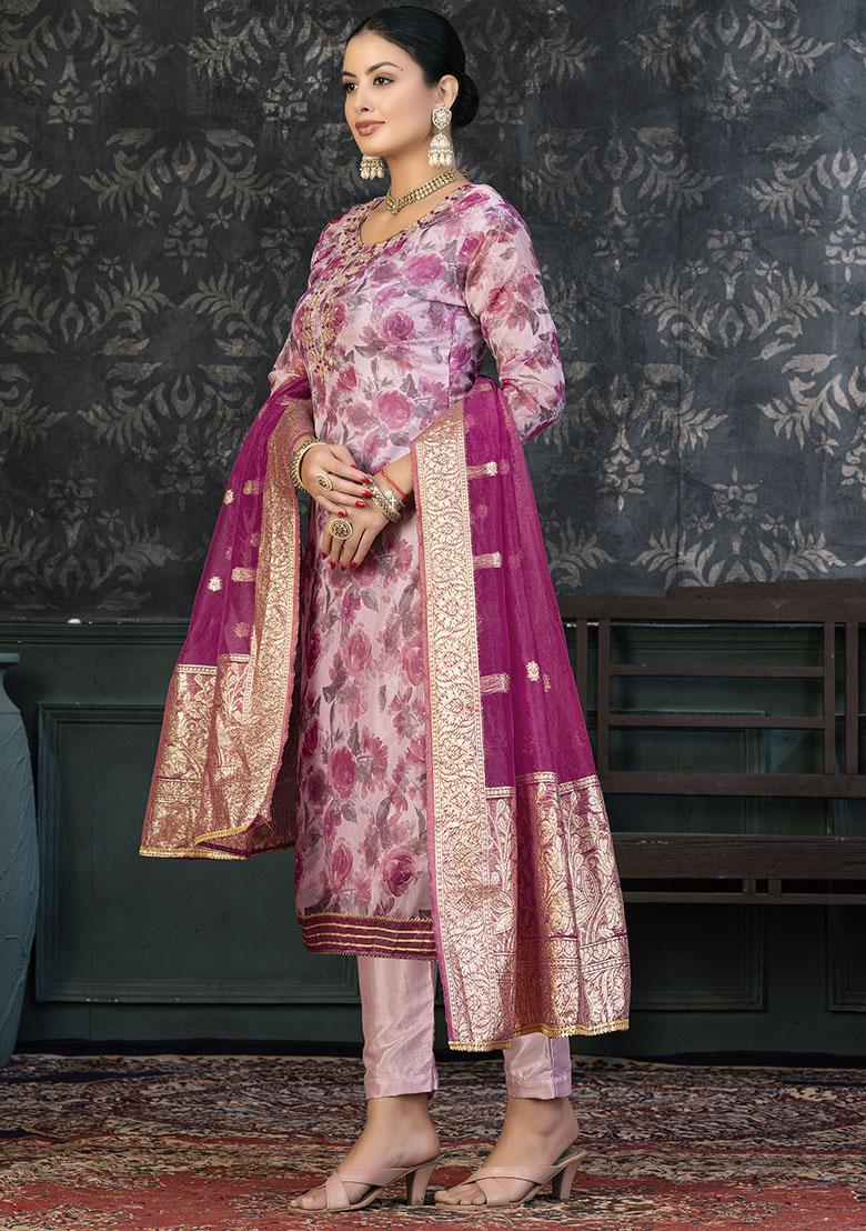 Pink Embroidered Modal Dress Material