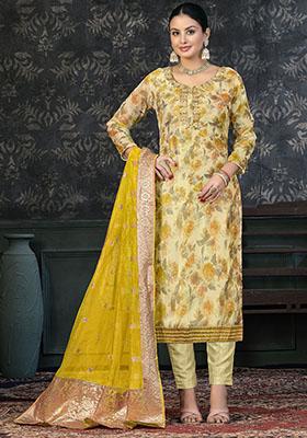 Yellow Embroidered Modal Dress Material