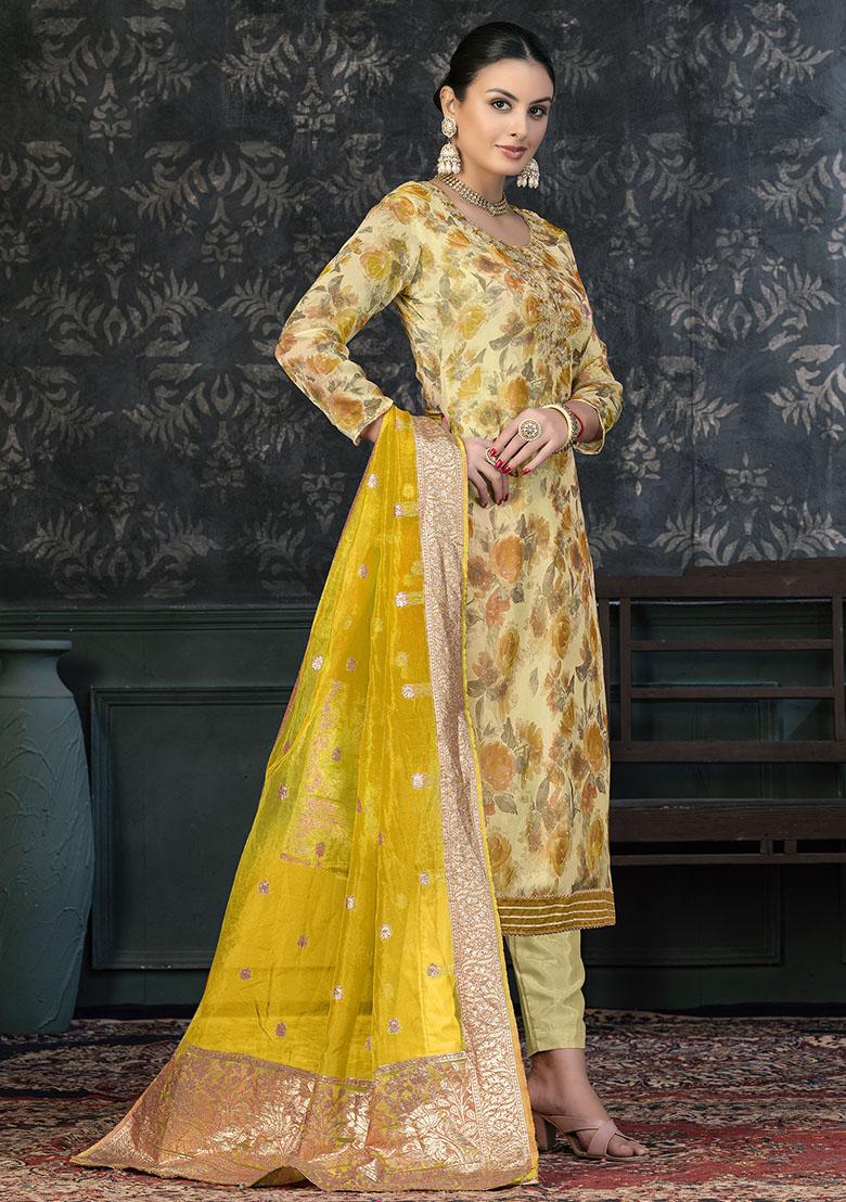 Yellow Embroidered Modal Dress Material
