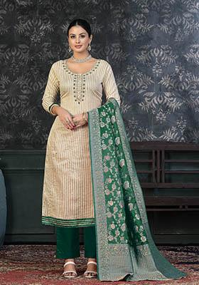 Green Embroidered Modal Dress Material