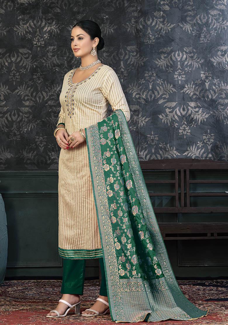 Green Embroidered Modal Dress Material